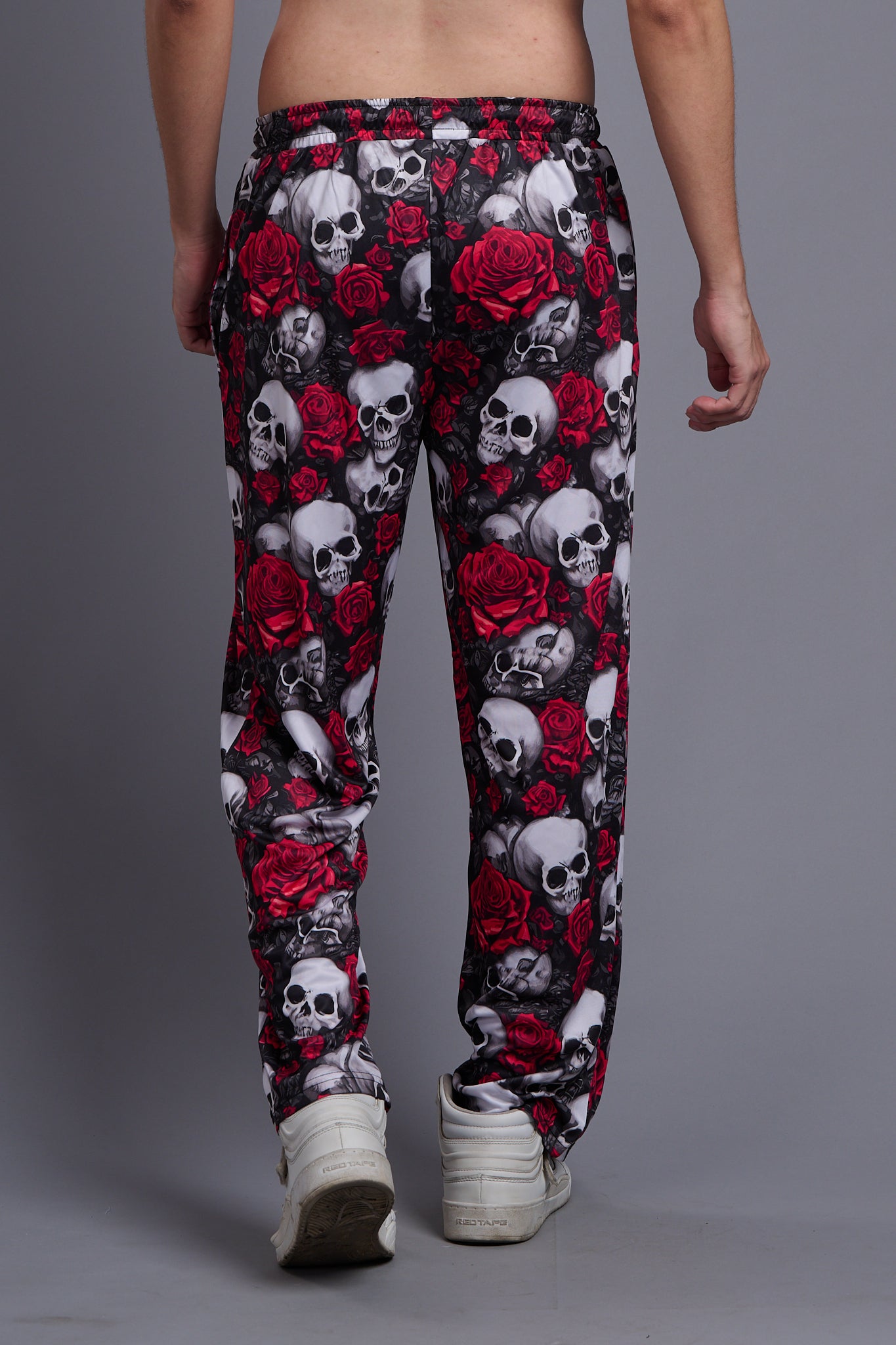 Skull with Rose Printed Black Joggers for Men