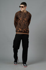 Paisley Design (in Brown) Printed Black Sweatshirt for Men