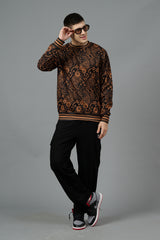 Paisley Design (in Brown) Printed Black Sweatshirt for Men