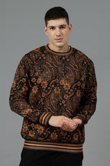 Paisley Design (in Brown) Printed Black Sweatshirt for Men