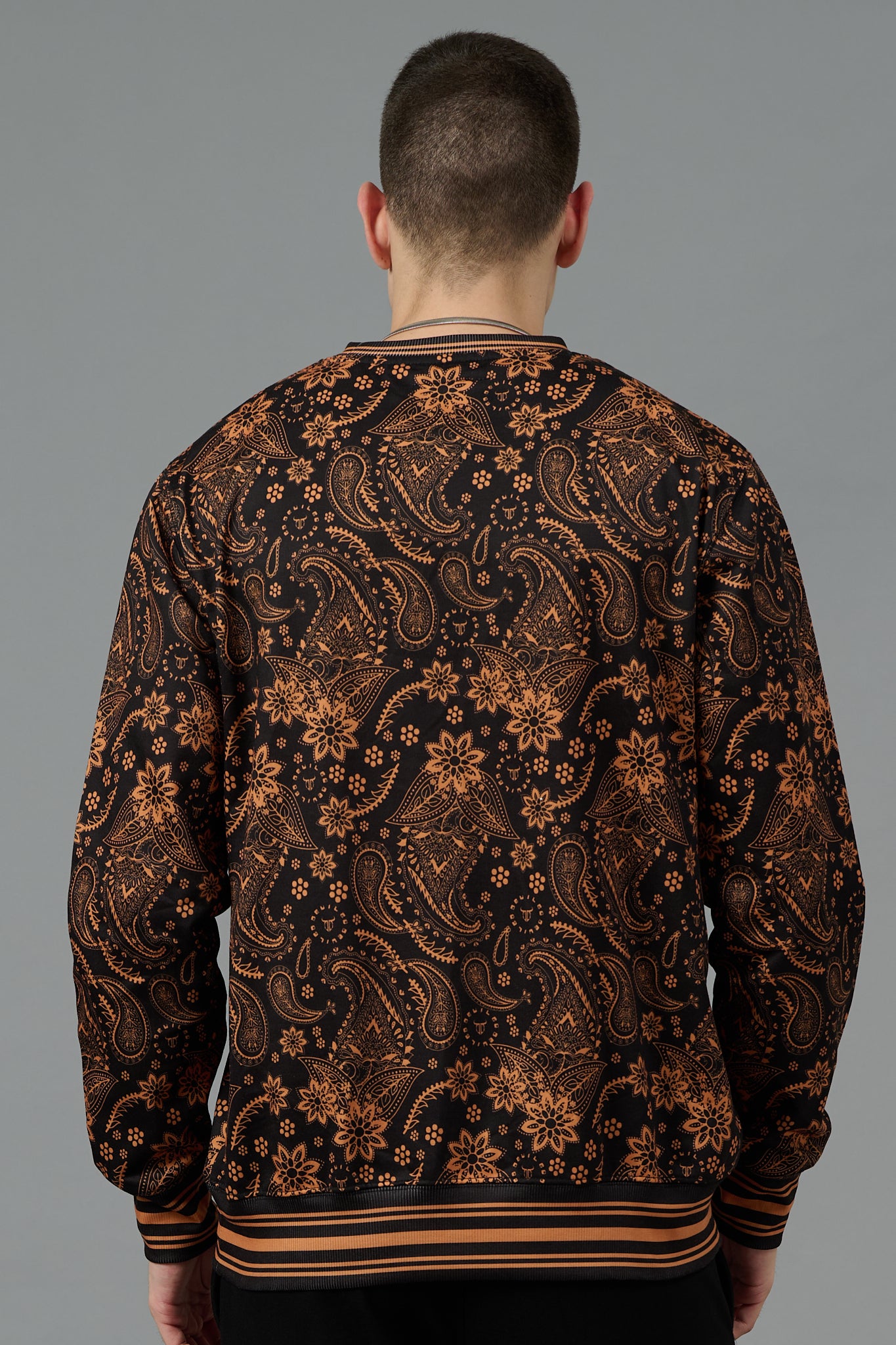 Paisley Design (in Brown) Printed Black Sweatshirt for Men