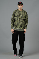 Paisley Design Printed Green Sweatshirt for Men