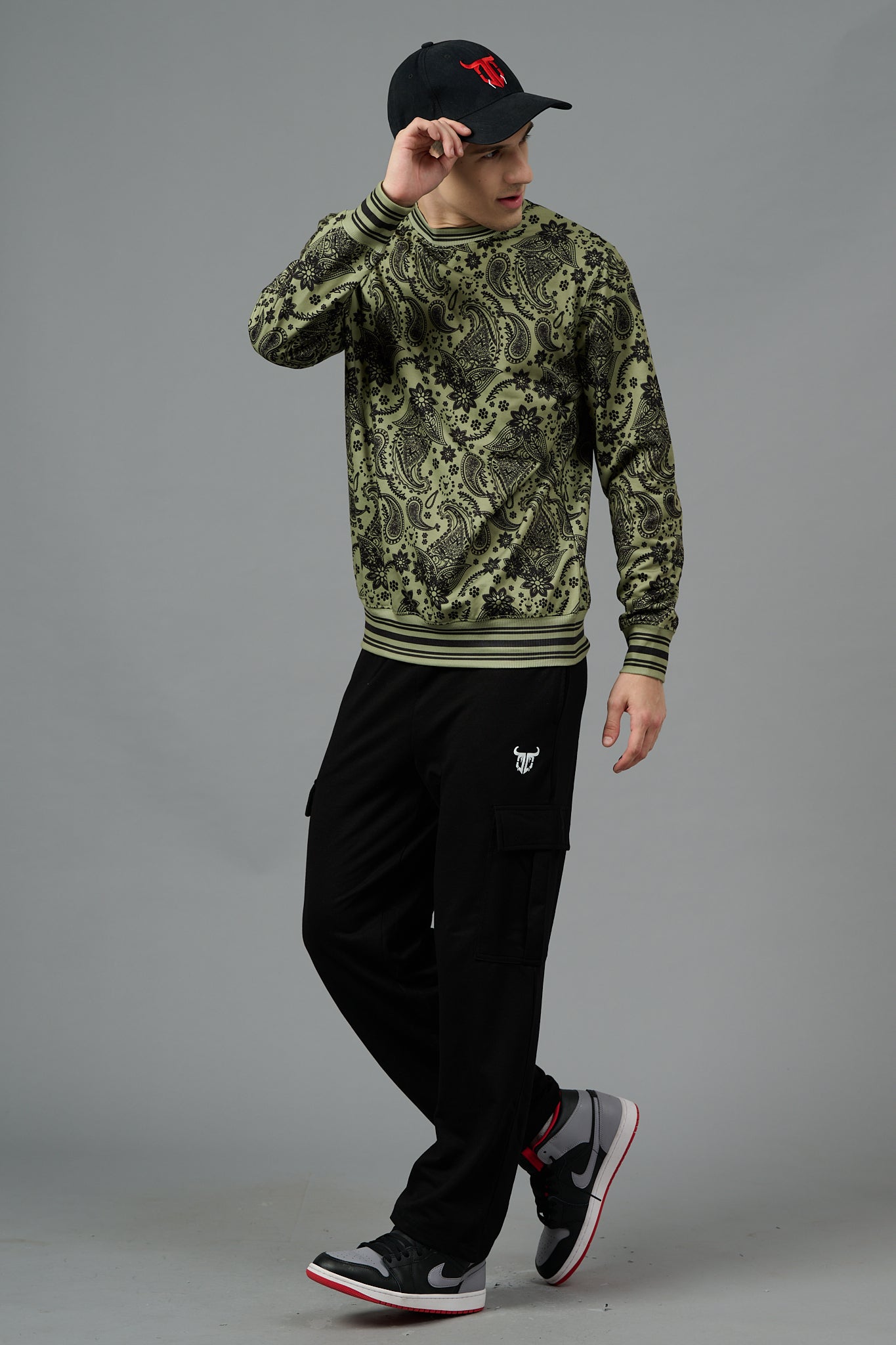 Paisley Design Printed Green Sweatshirt for Men