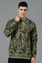 Paisley Design Printed Green Sweatshirt for Men