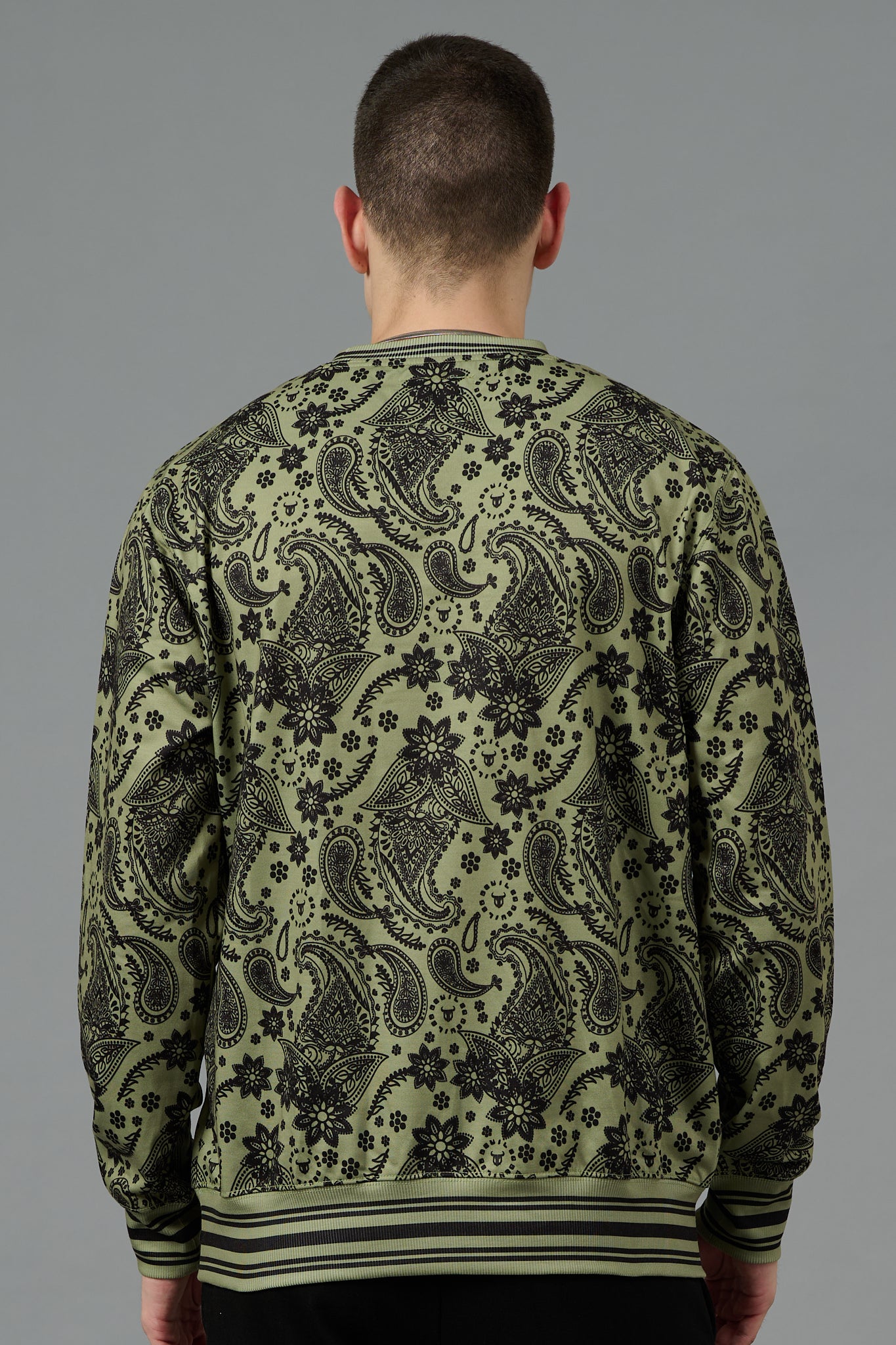 Paisley Design Printed Green Sweatshirt for Men