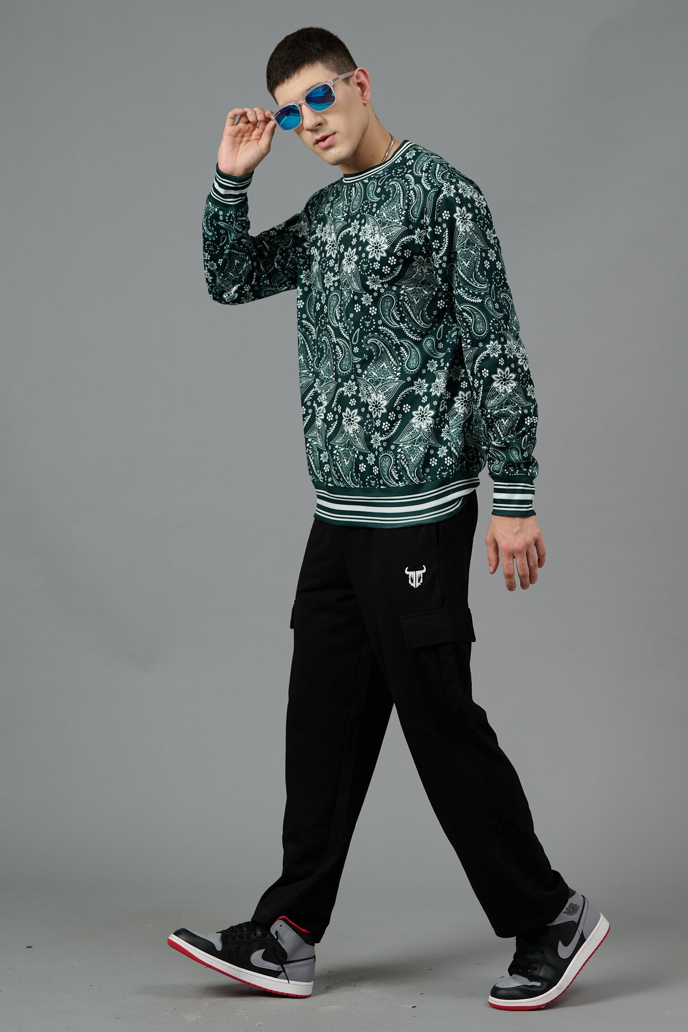 Paisley Design Printed Dark Green Sweatshirt for Men