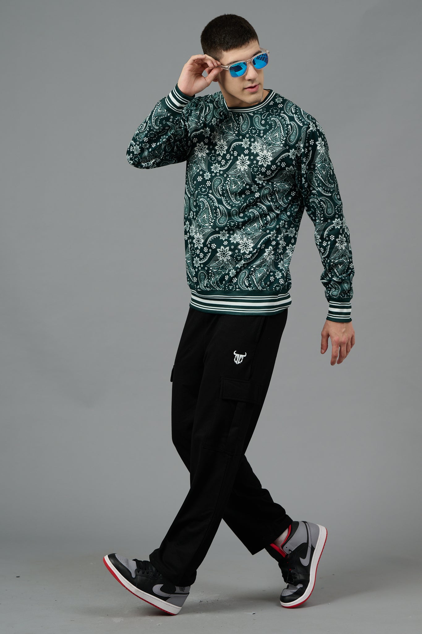 Paisley Design Printed Dark Green Sweatshirt for Men