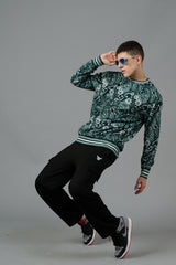 Paisley Design Printed Dark Green Sweatshirt for Men