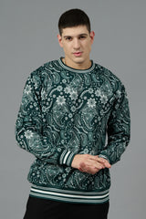 Paisley Design Printed Dark Green Sweatshirt for Men