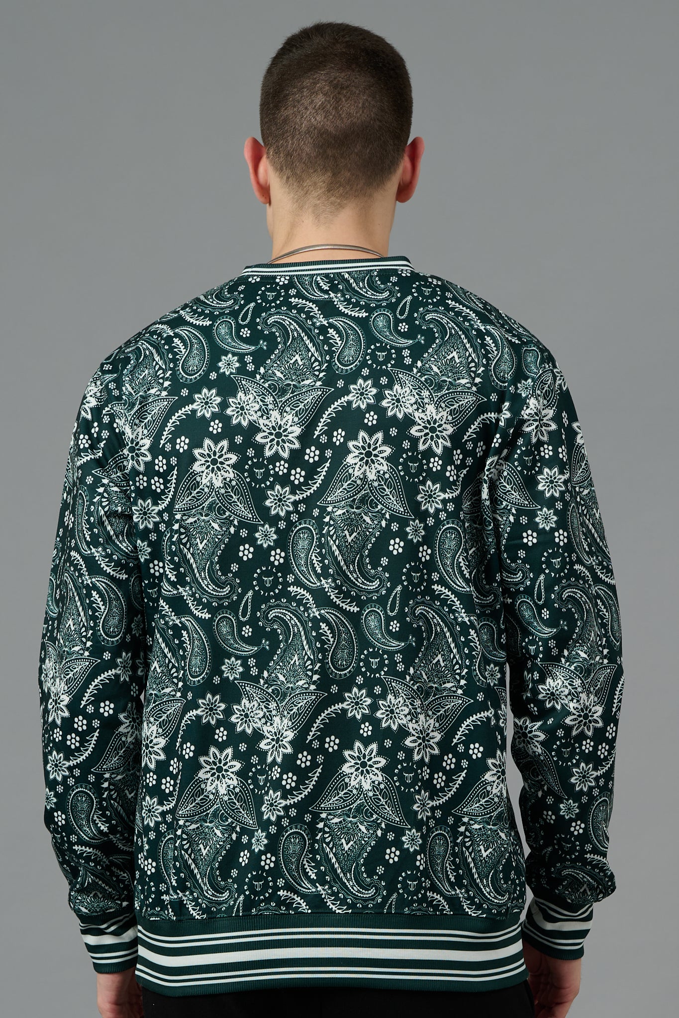 Paisley Design Printed Dark Green Sweatshirt for Men