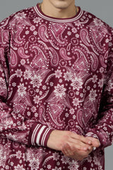 Paisley Design Printed Red Sweatshirt for Men