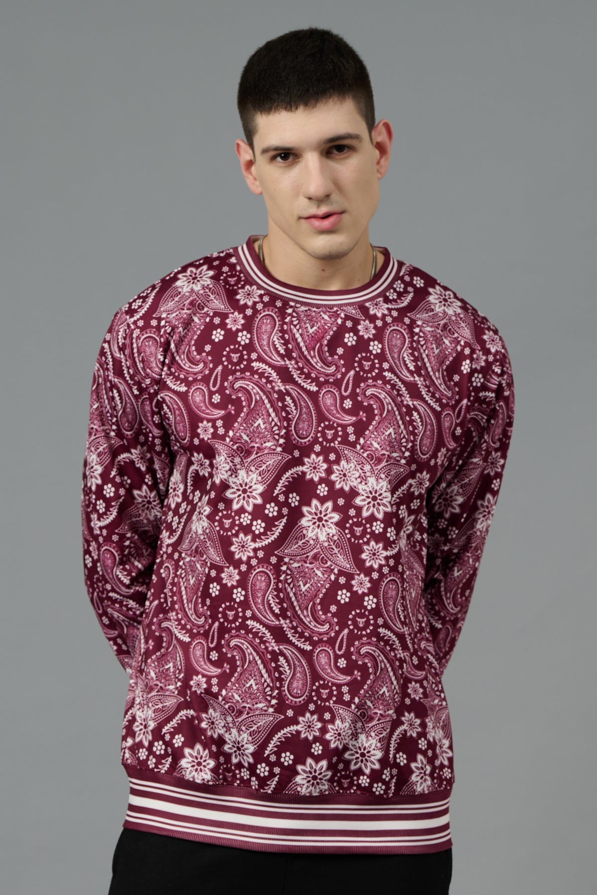 Paisley Design Printed Red Sweatshirt for Men