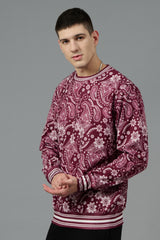 Paisley Design Printed Red Sweatshirt for Men