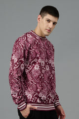 Paisley Design Printed Red Sweatshirt for Men