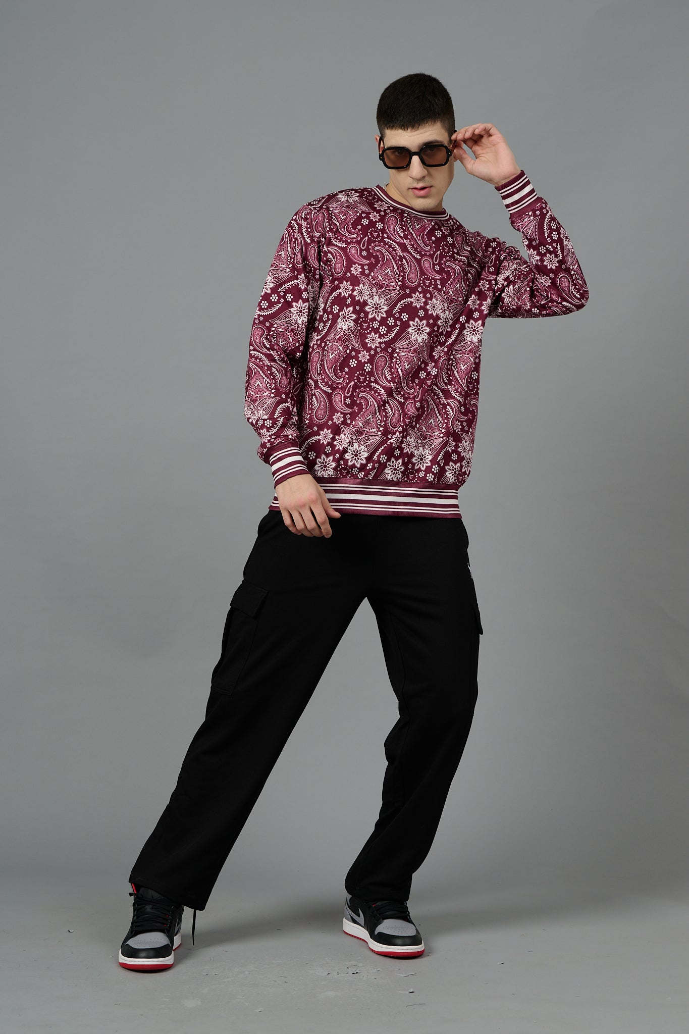 Paisley Design Printed Red Sweatshirt for Men