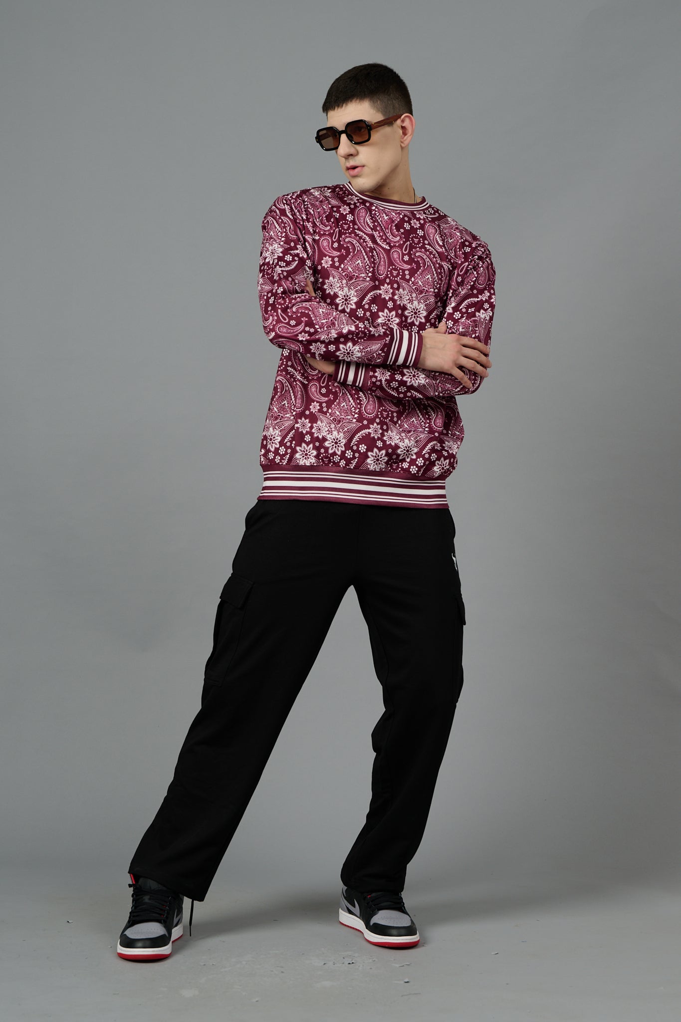 Paisley Design Printed Red Sweatshirt for Men