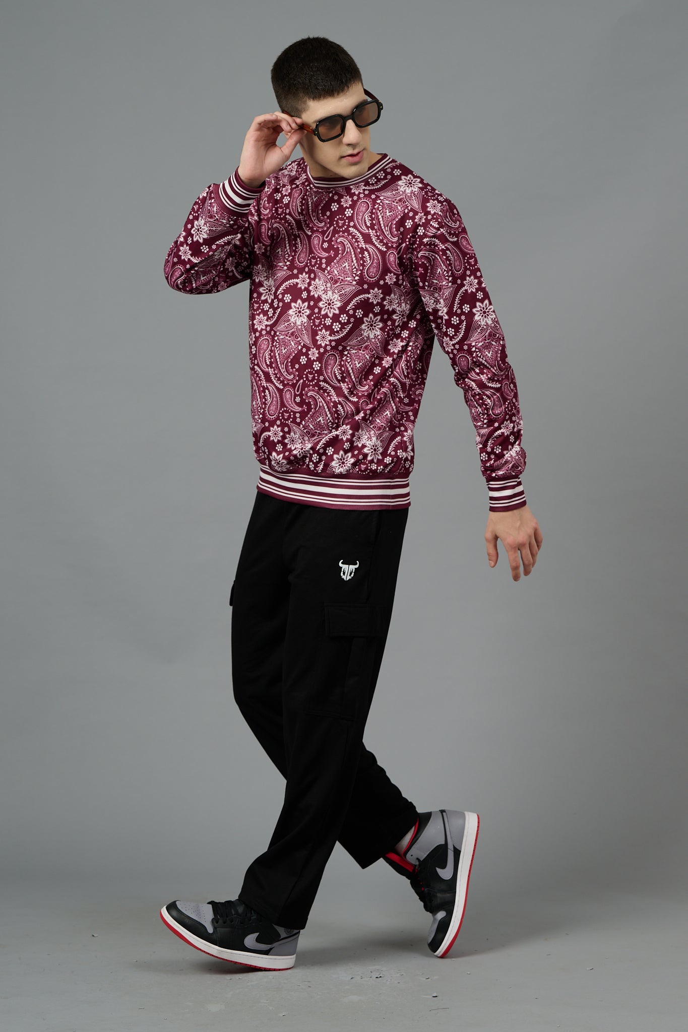 Paisley Design Printed Red Sweatshirt for Men