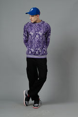 Paisley Design Printed Purple Sweatshirt for Men