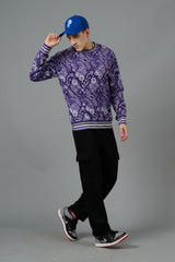 Paisley Design Printed Purple Sweatshirt for Men