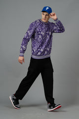 Paisley Design Printed Purple Sweatshirt for Men