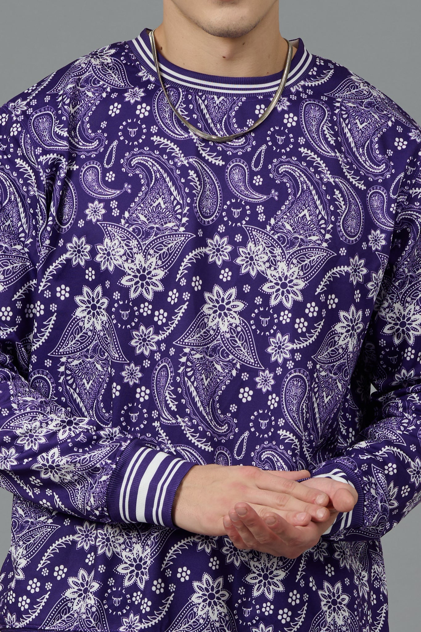 Paisley Design Printed Purple Sweatshirt for Men