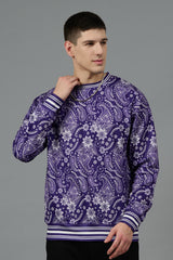 Paisley Design Printed Purple Sweatshirt for Men