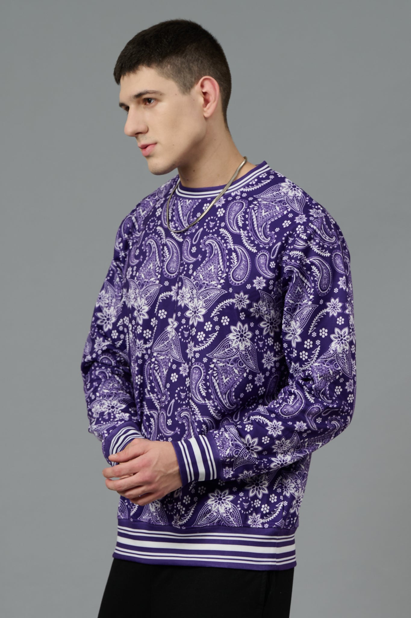 Paisley Design Printed Purple Sweatshirt for Men