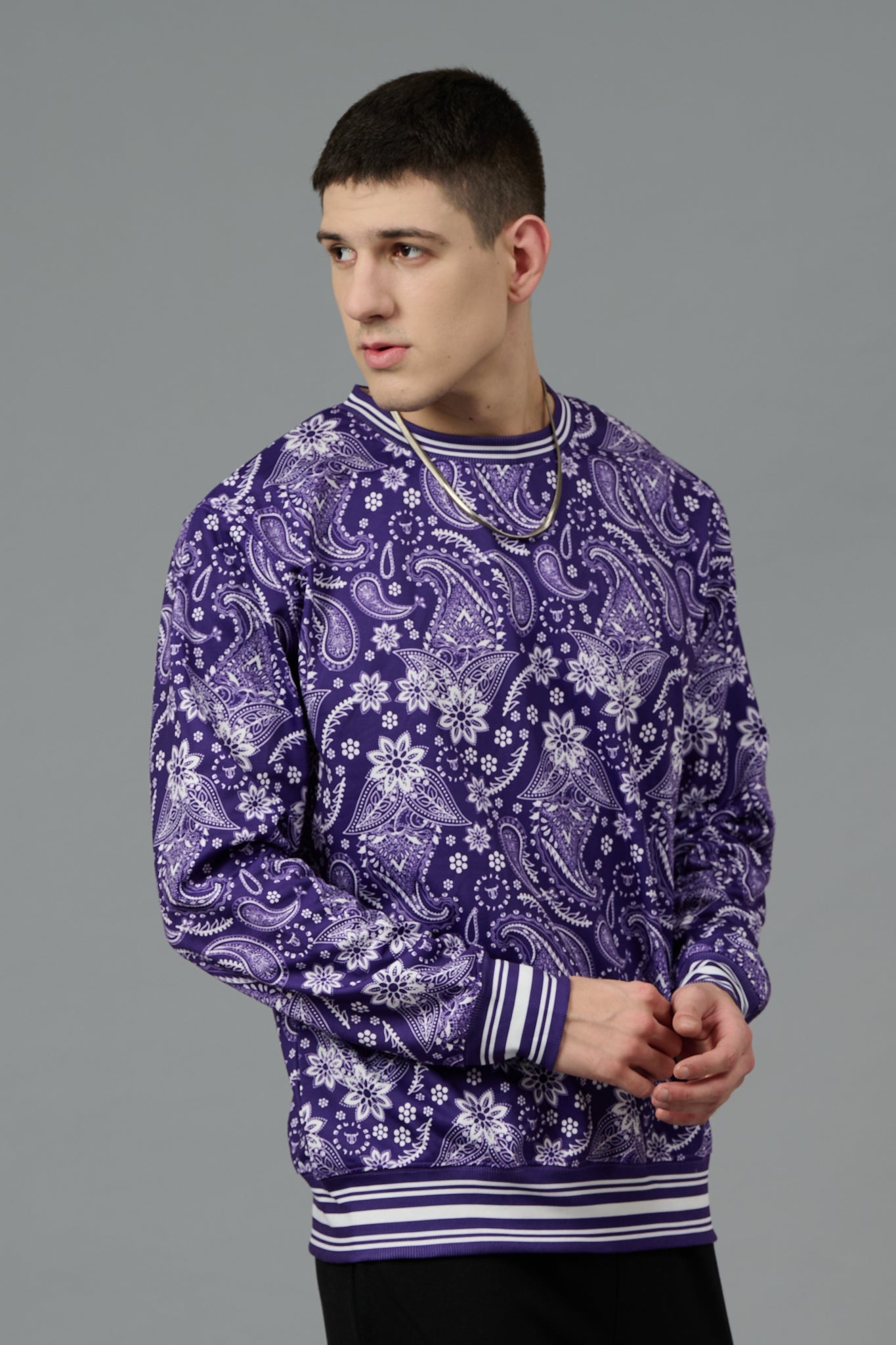 Paisley Design Printed Purple Sweatshirt for Men