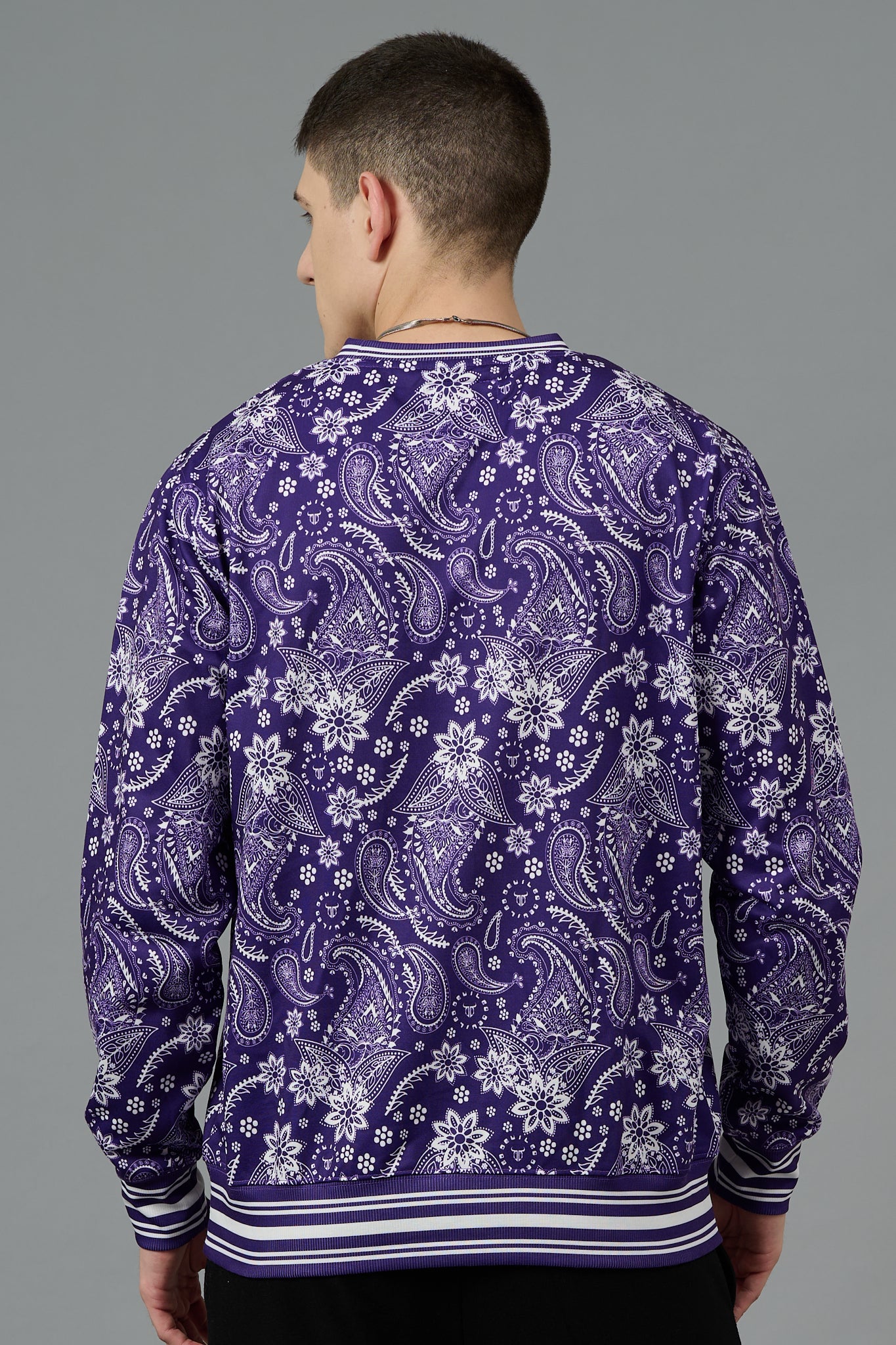 Paisley Design Printed Purple Sweatshirt for Men