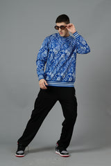 Paisley Design Printed Blue Sweatshirt for Men