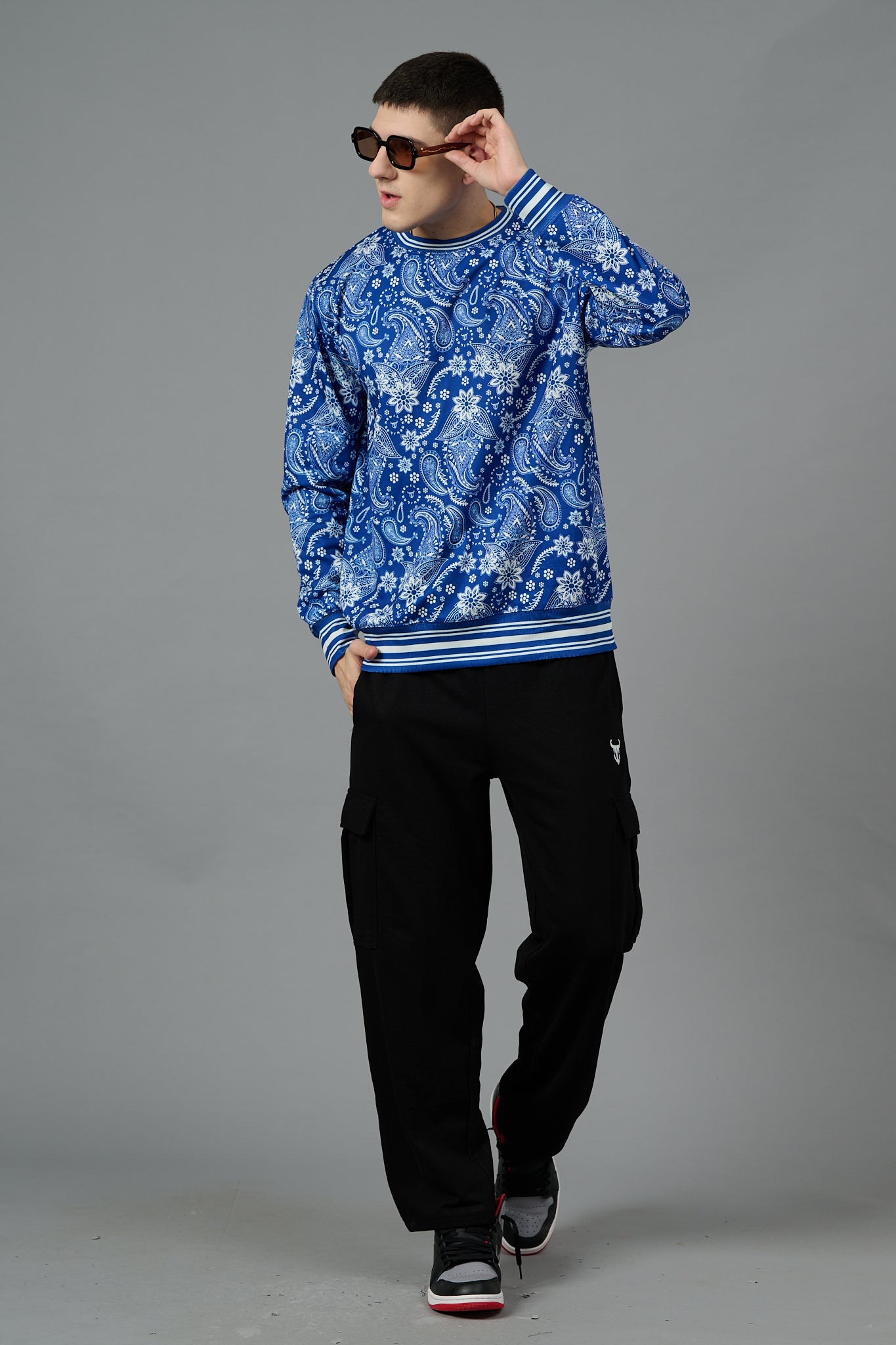 Paisley Design Printed Blue Sweatshirt for Men