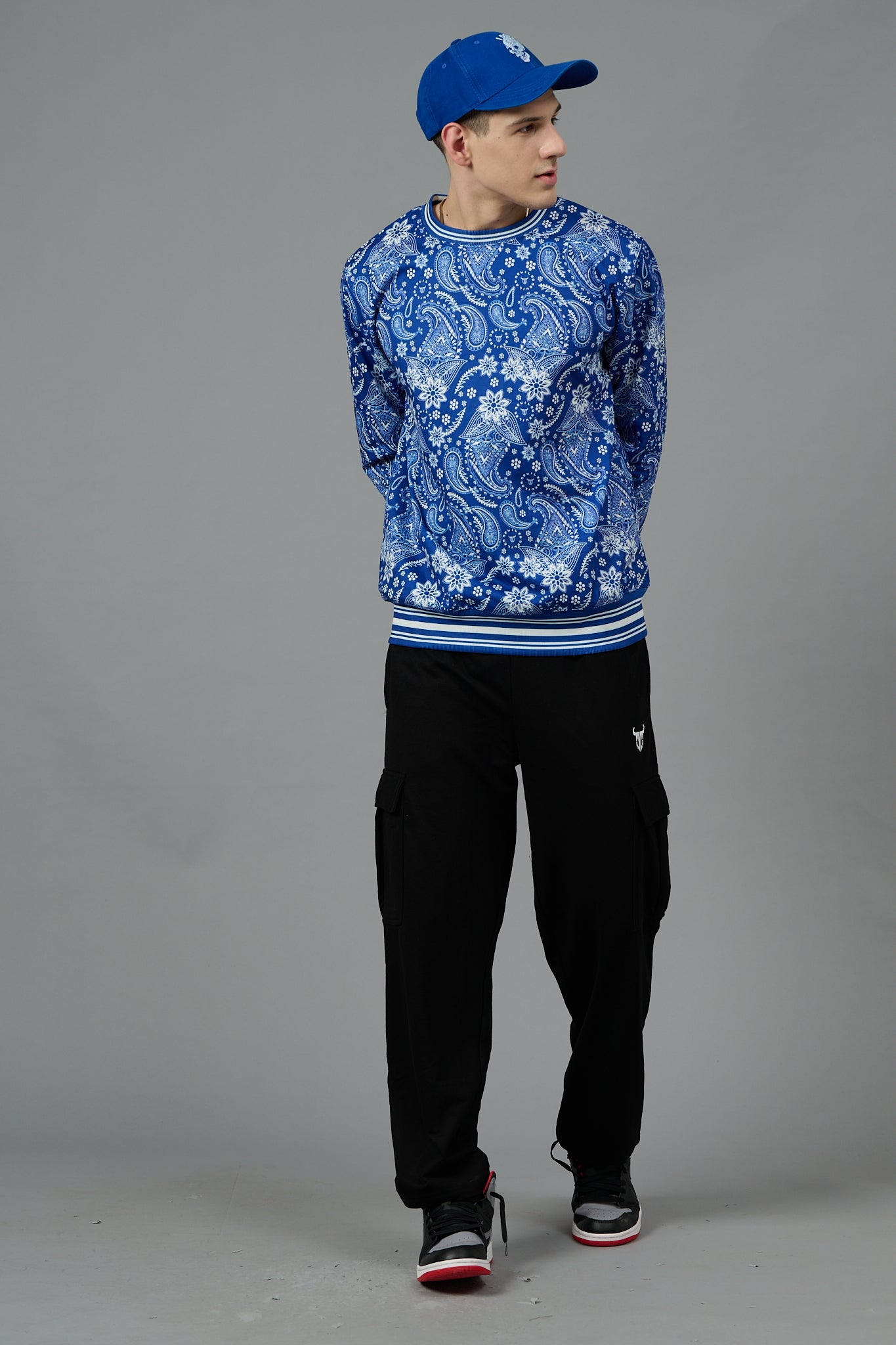 Paisley Design Printed Blue Sweatshirt for Men