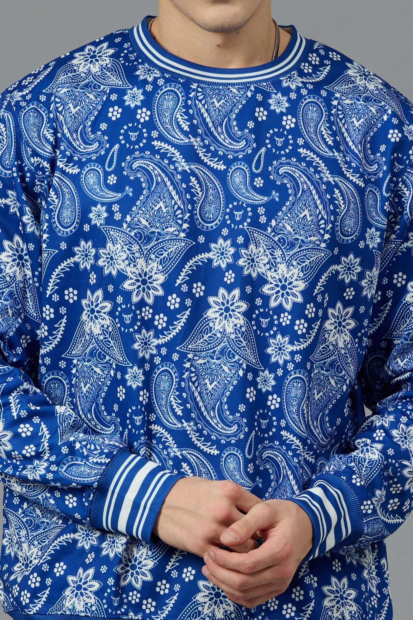 Paisley Design Printed Blue Sweatshirt for Men