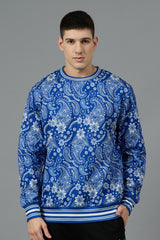 Paisley Design Printed Blue Sweatshirt for Men