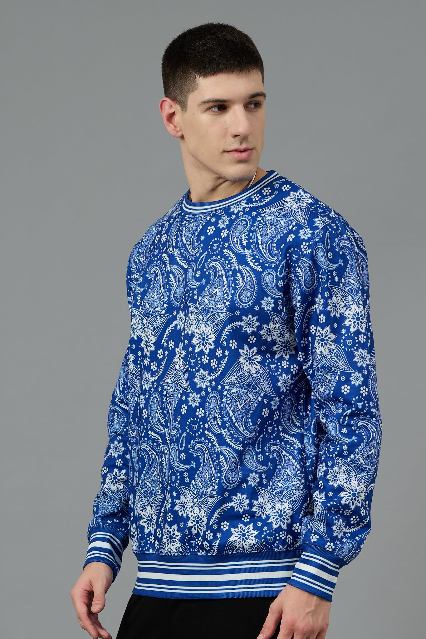 Paisley Design Printed Blue Sweatshirt for Men