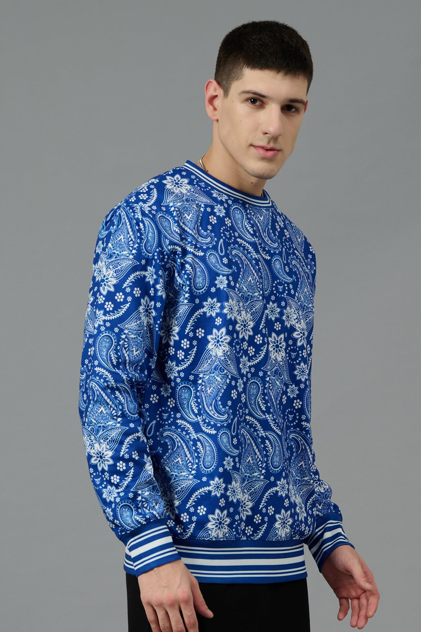 Paisley Design Printed Blue Sweatshirt for Men