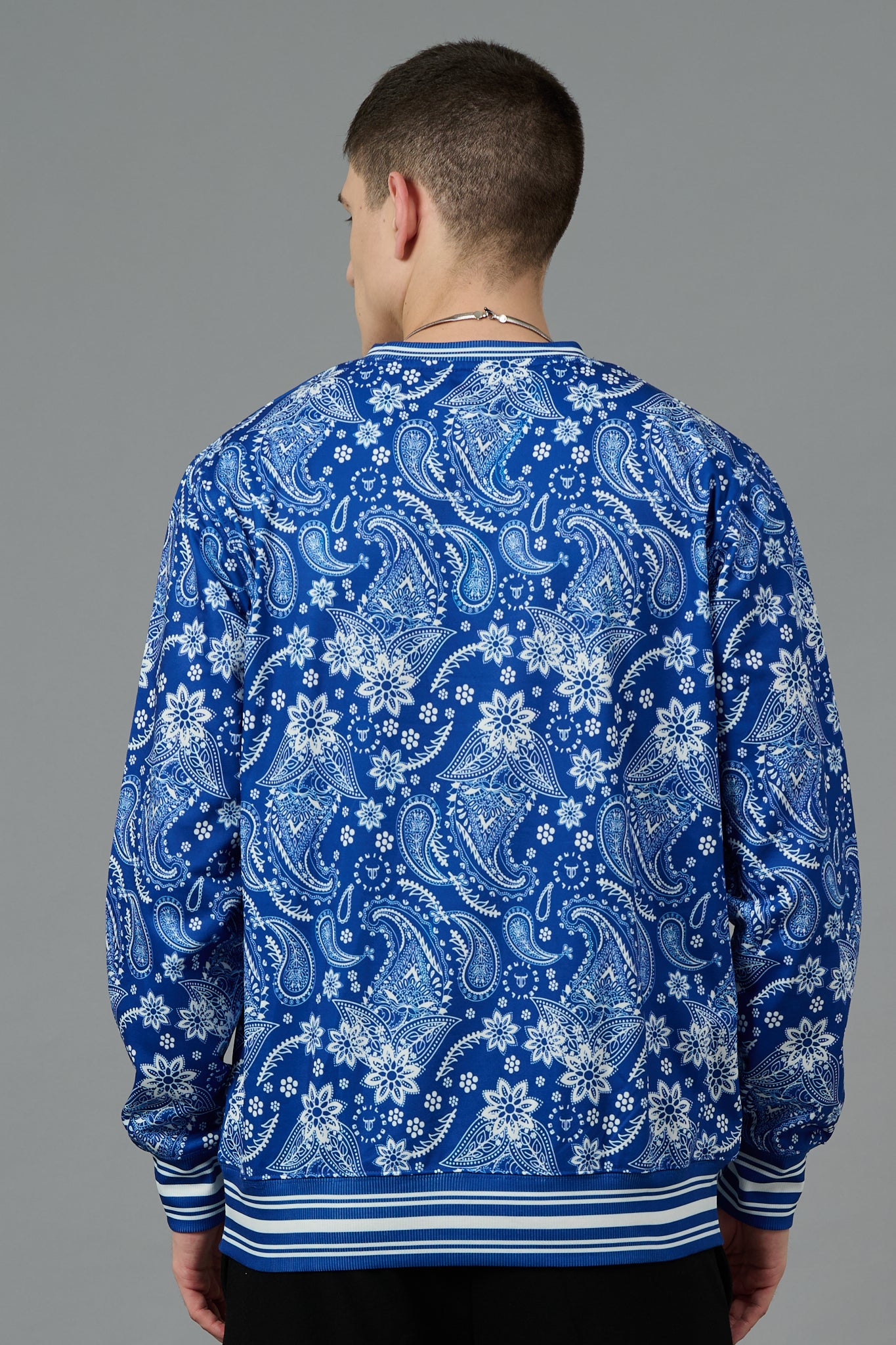 Paisley Design Printed Blue Sweatshirt for Men