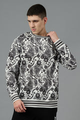 Paisley Design Printed White Sweatshirt for Men