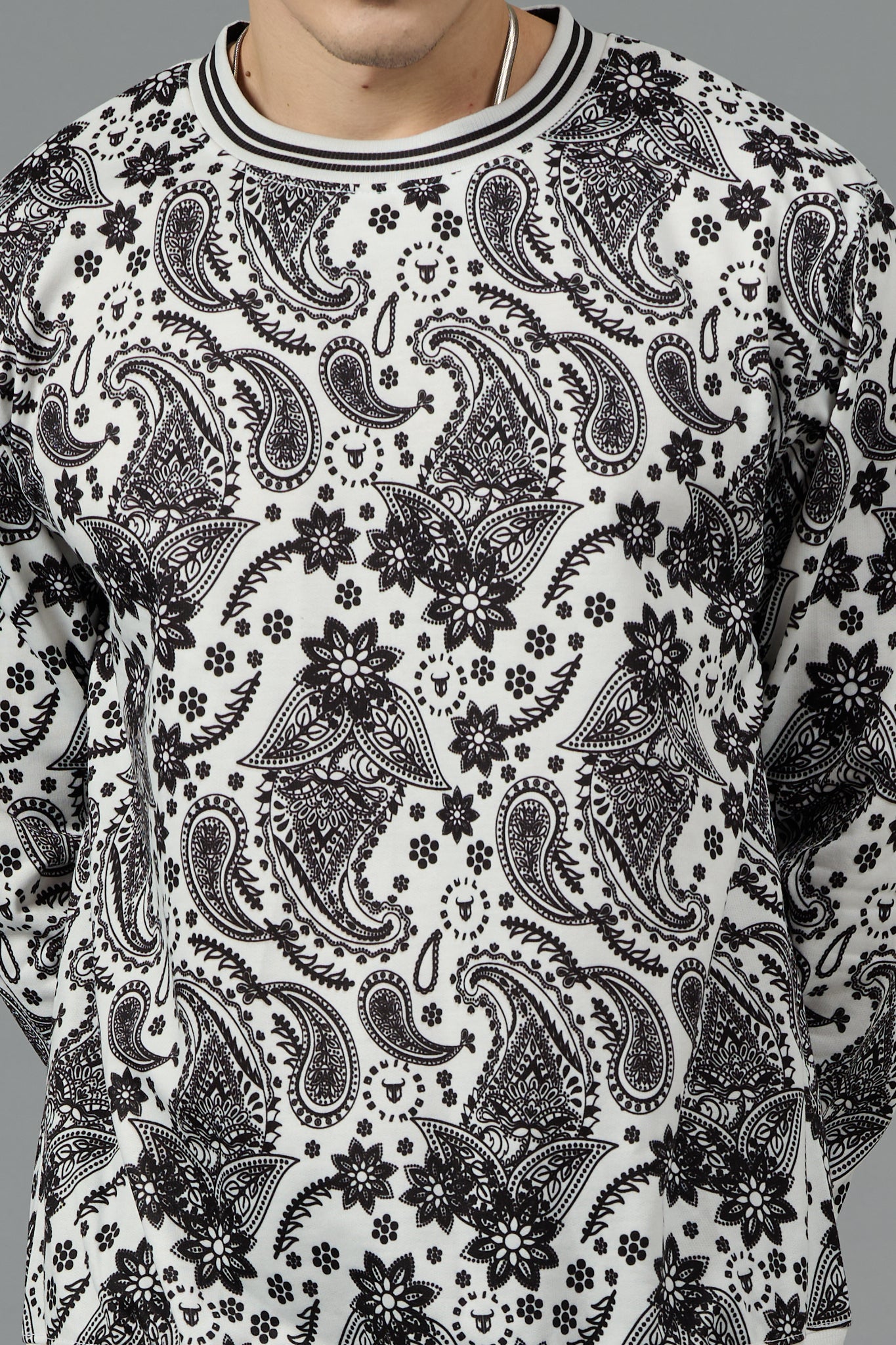 Paisley Design Printed White Sweatshirt for Men