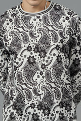 Paisley Design Printed White Sweatshirt for Men