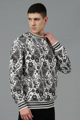 Paisley Design Printed White Sweatshirt for Men