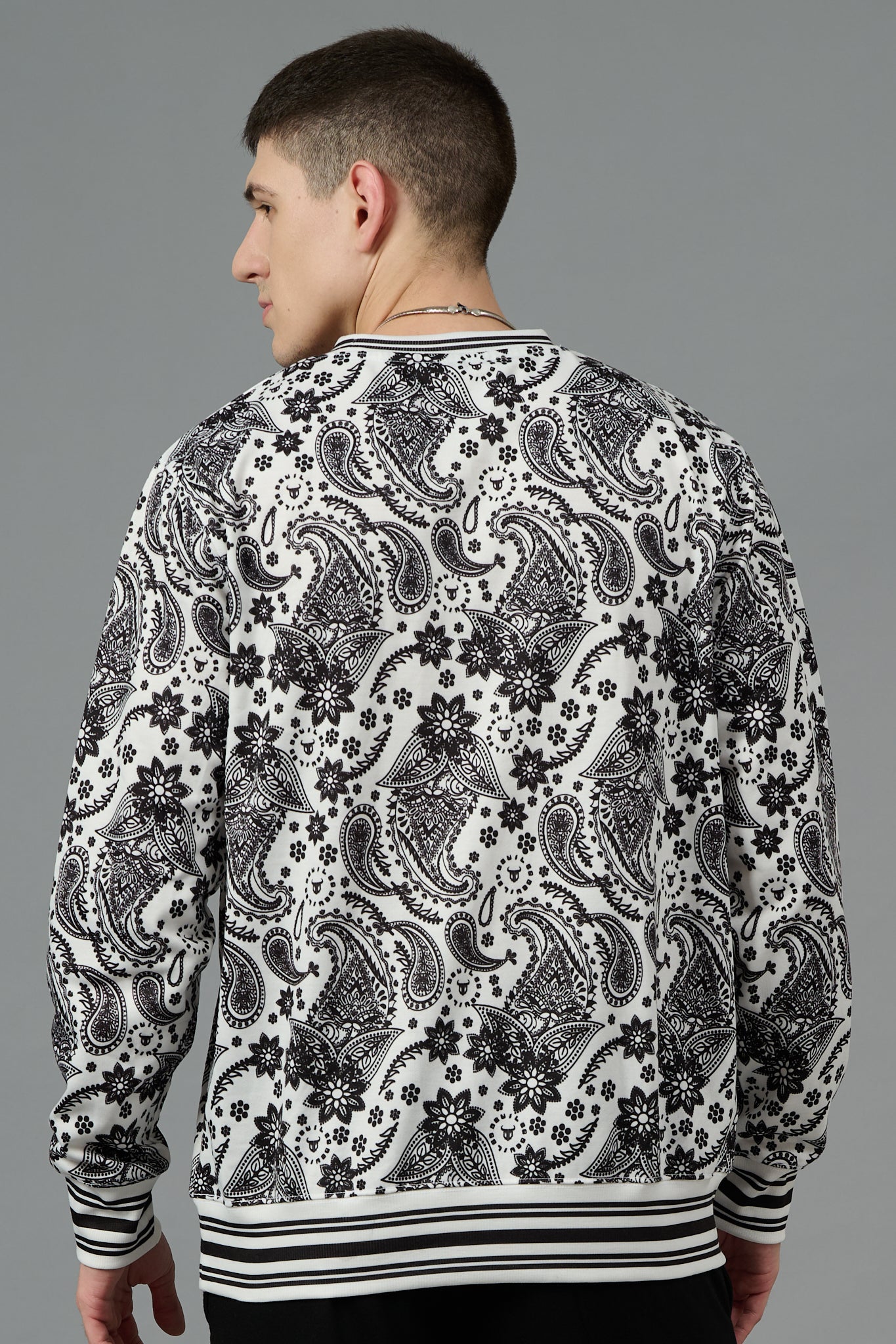 Paisley Design Printed White Sweatshirt for Men