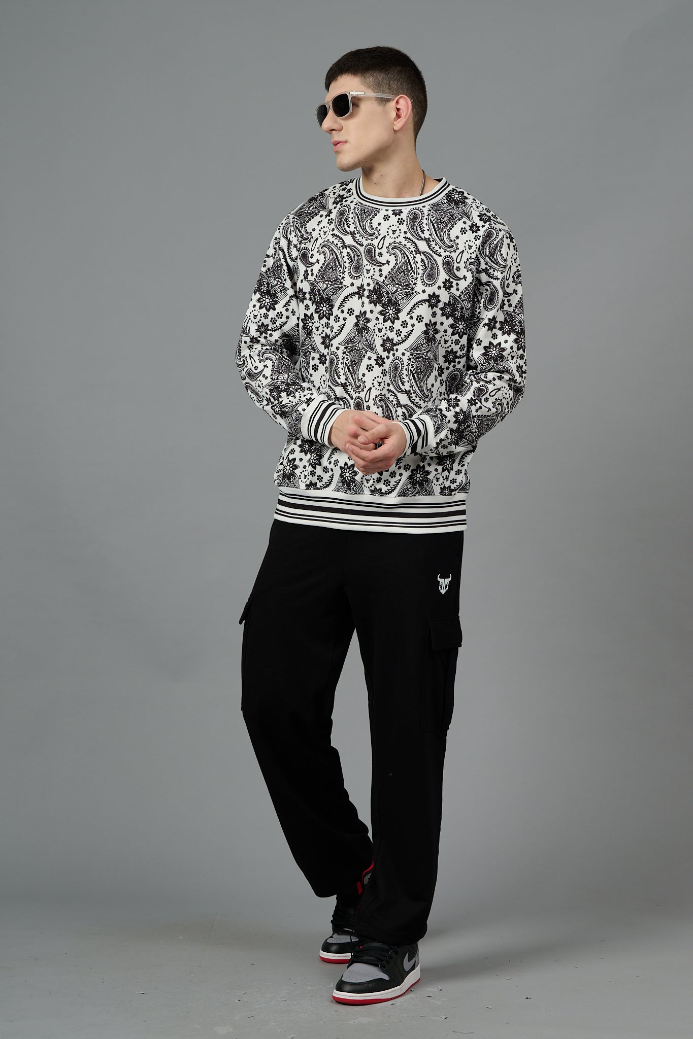 Paisley Design Printed White Sweatshirt for Men