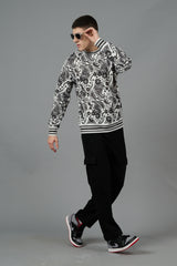 Paisley Design Printed White Sweatshirt for Men