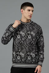 Paisley Design Printed Black Sweatshirt for Men