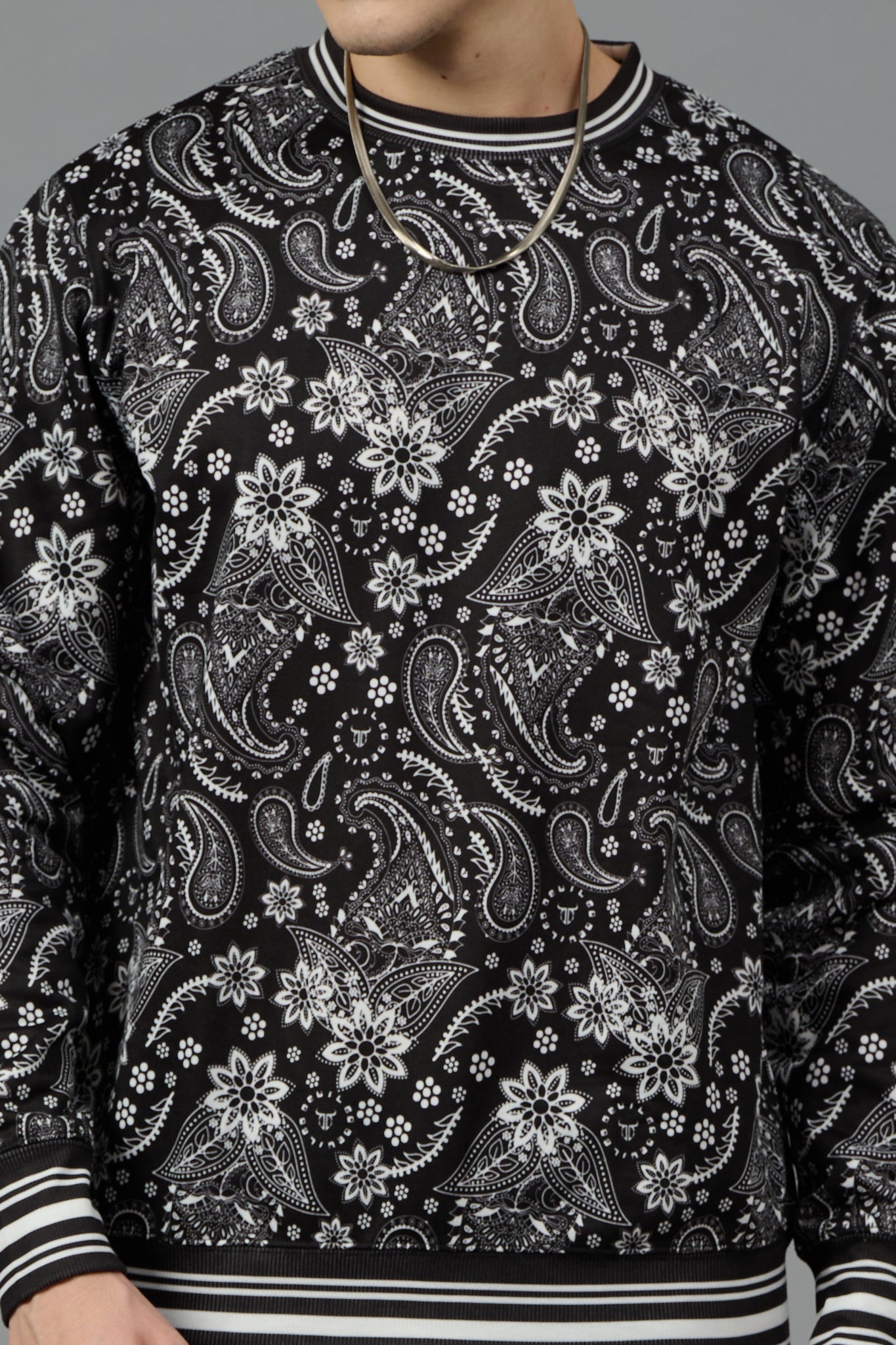 Paisley Design Printed Black Sweatshirt for Men