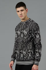 Paisley Design Printed Black Sweatshirt for Men