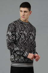 Paisley Design Printed Black Sweatshirt for Men