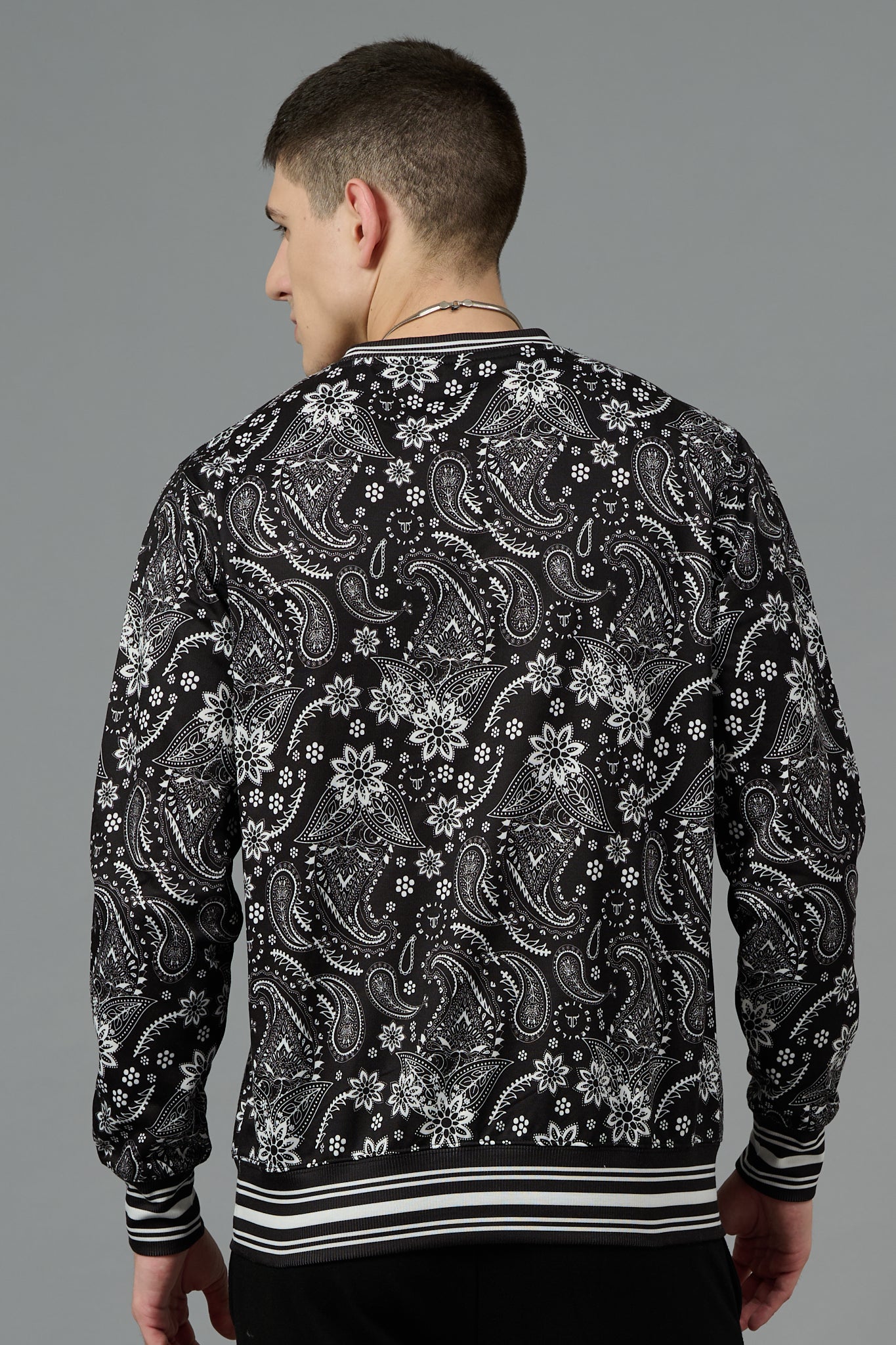 Paisley Design Printed Black Sweatshirt for Men