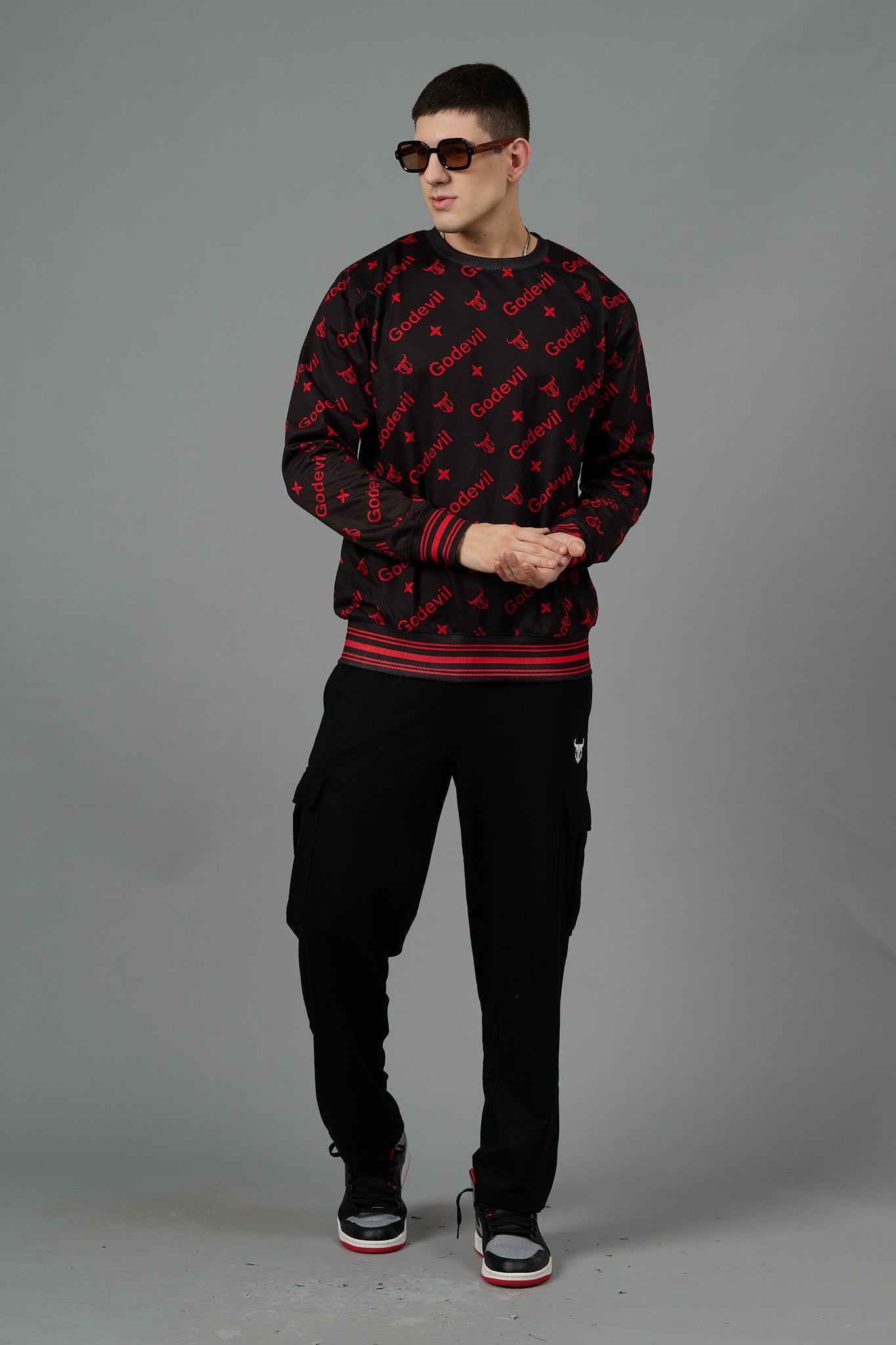 Go Devil All Over Print Red  Black Sweatshirt for Men